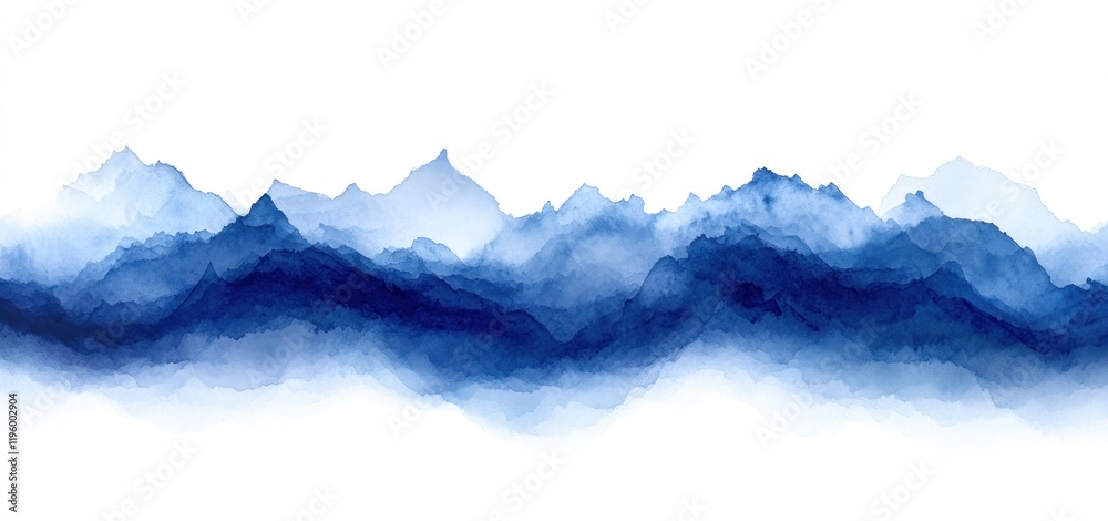 Fototapeta premium Serene Blue Mountain Watercolor Landscape