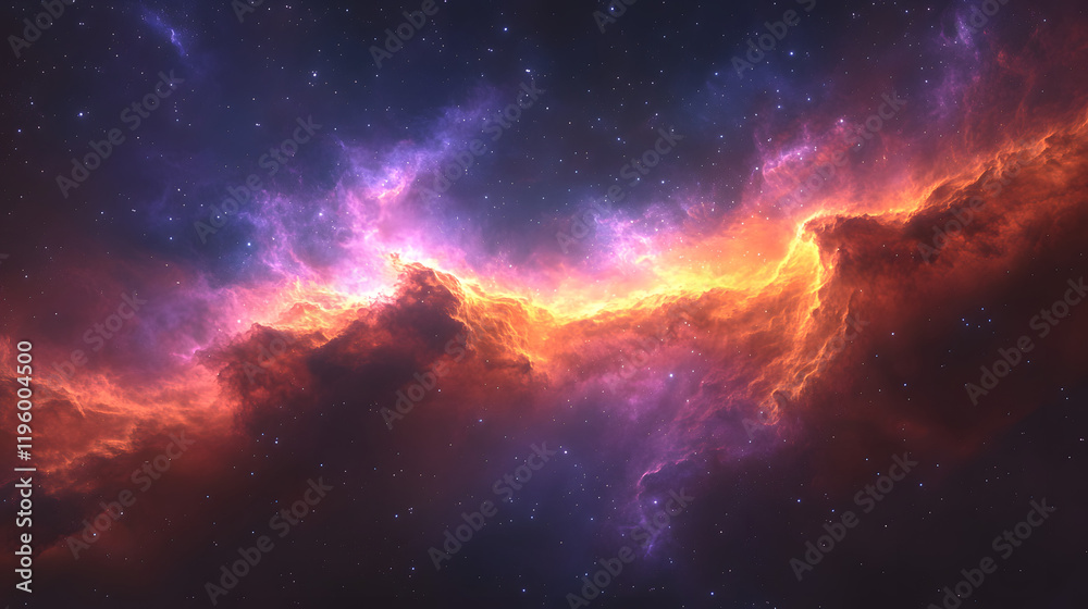A long orange and blue cloud in space. The orange and blue colors are very bright and the cloud is very long A long orange and blue cloud in space. The orange and blue colors are very bright and the cloud is very long
