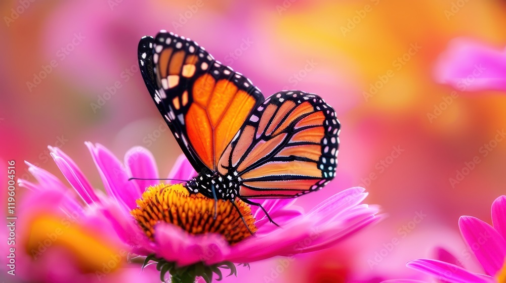 Fototapeta premium Monarch Butterfly on Vibrant Pink Flower.