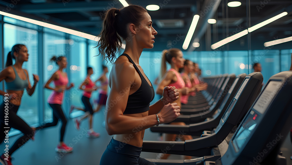 Fototapeta premium Trainer Leads Intense Treadmill Workout