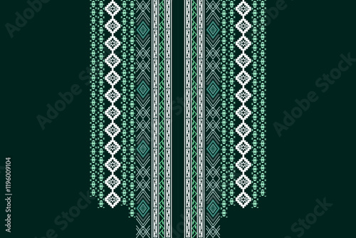 Neck geometric abstract Aztec oriental embroidery traditional border pattern. Native geometry neck decorative design for fashion, texture, element, neckline, textile, fabric, clothing, printing photo