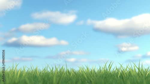 Serene Grassy Meadow Under a Summer Sky.