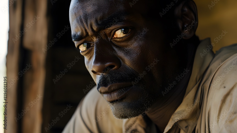 A Dark Skinned Mans Intense Gaze And Expression A Dark Skinned Mans Intense Gaze And Expression