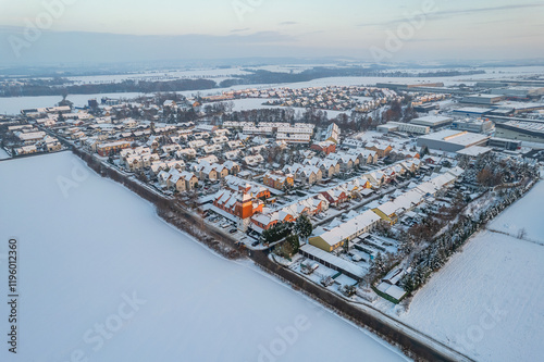 Aerial view of satellite village near Prague, Czech republic, 5th December 2023 photo