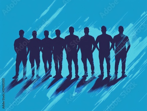 A group of men posed as a soccer team, possibly for a photo or promotional material. They are dressed in matching uniforms and appear confident and unified.