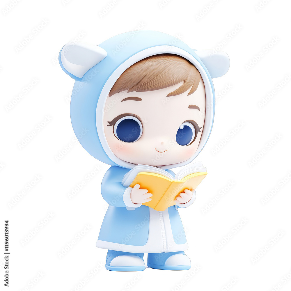 Cute character reading a book indoor setting digital illustration whimsical environment close-up view imagination concept Cute character reading a book indoor setting digital illustration whimsical environment close-up view imagination concept