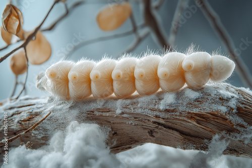 Silk cocoon the commercially bred caterpillar of silkworm moth, which spins a silk cocoon that is processed to yield silk fiber