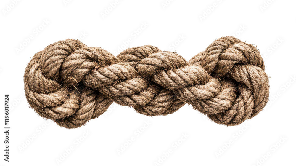 A close-up of a beautifully knotted rope on a white background. transparent background A close-up of a beautifully knotted rope on a white background. transparent background