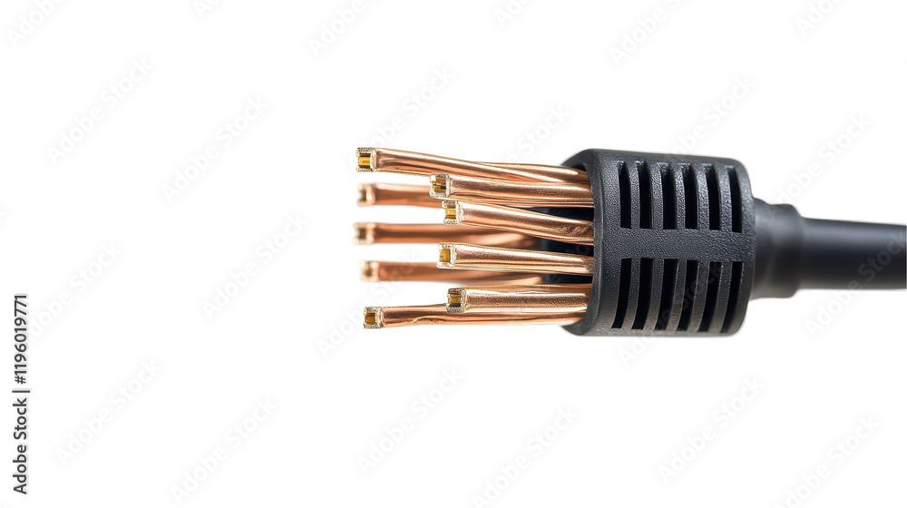 Close-up of a copper wire connector with multiple prongs. transparent background Close-up of a copper wire connector with multiple prongs. transparent background