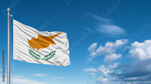 national flag of Cyprus waving against blue sky, official flag of the nation, blowing in the wind
