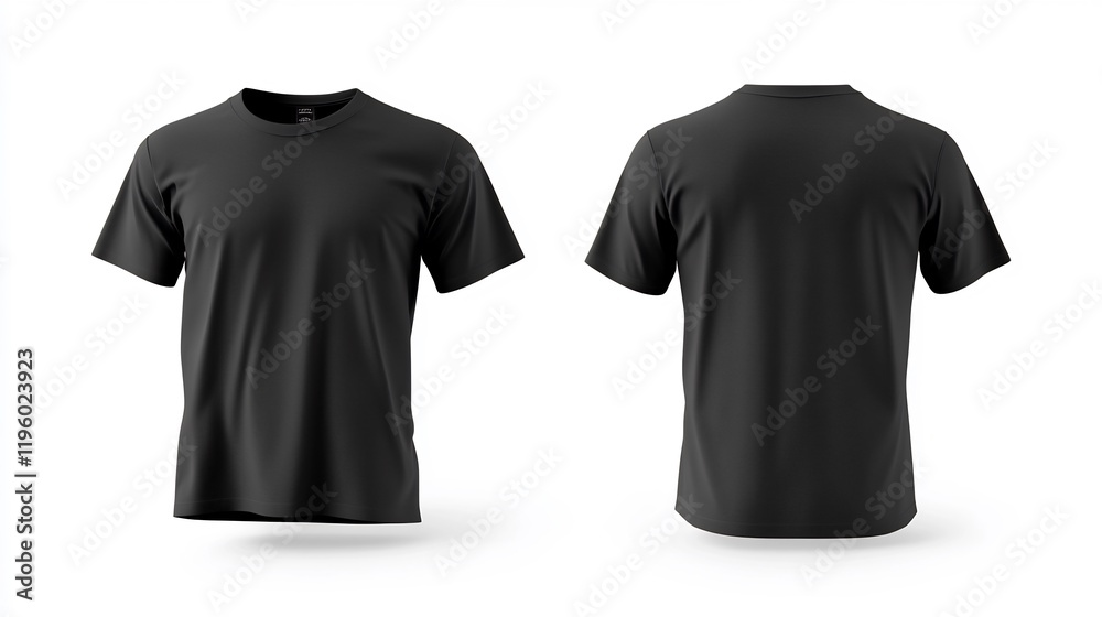 Black t-shirt, front and back views, plain background, apparel mockup Black t-shirt, front and back views, plain background, apparel mockup