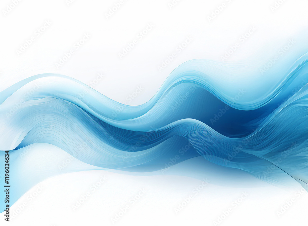 Fototapeta premium Abstract image of flowing, translucent blue waves on a white background. The design evokes a sense of serenity and movement.