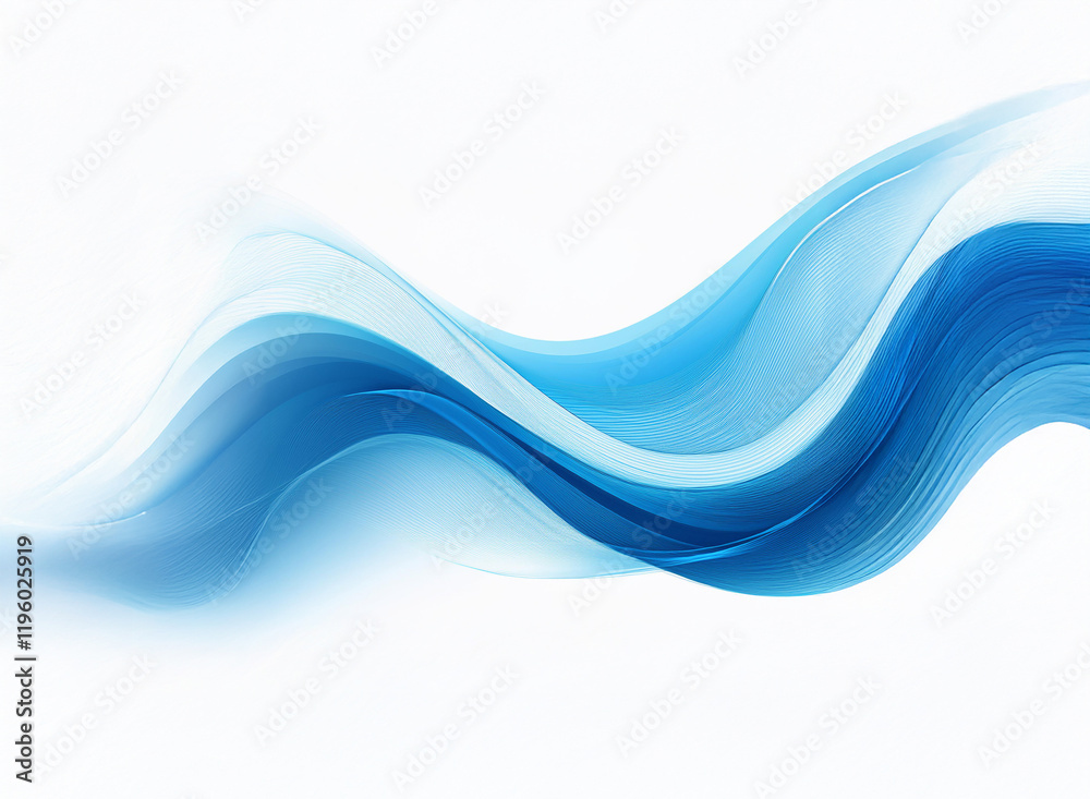 Fototapeta premium Abstract image featuring flowing, translucent blue waves against a white background. The waves create a sense of movement and fluidity.