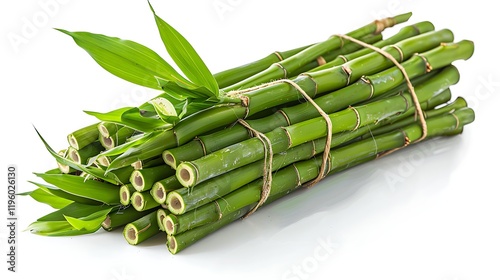 A bundle of bamboo shoots, isolated on a white background