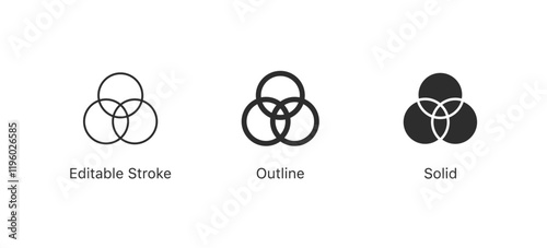 venn diagram icon. editable stroke outline style for app user interface and web vector elements