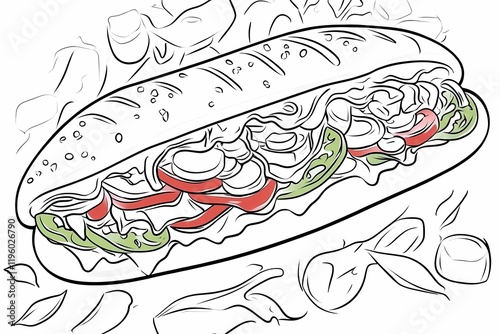 Colorful and Delicious Hand Drawn Sub Sandwich photo