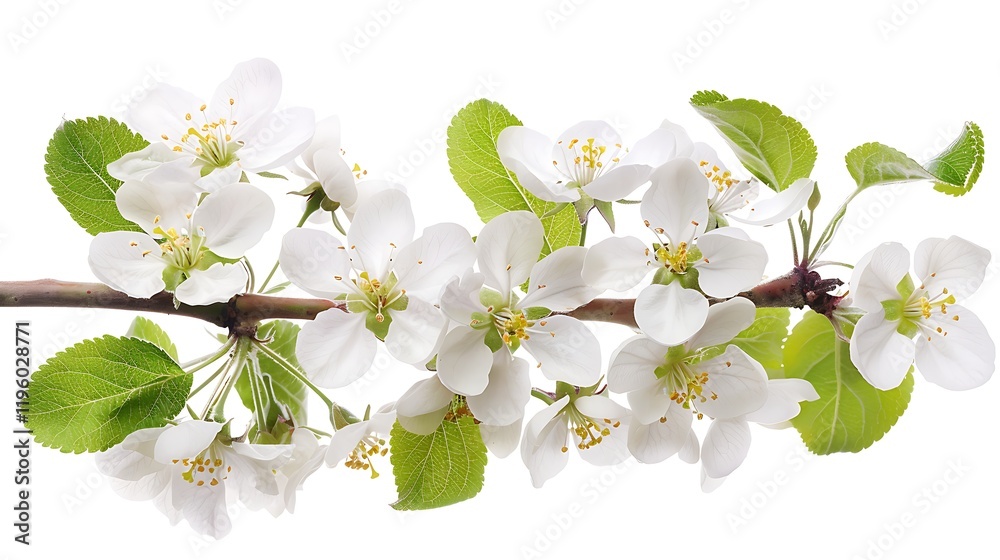 Obraz premium A blossoming apple tree branch, isolated on a white background