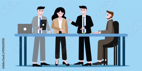 Business illustration concept. Business team working, meeting, and collaboration together. Vector Illustration