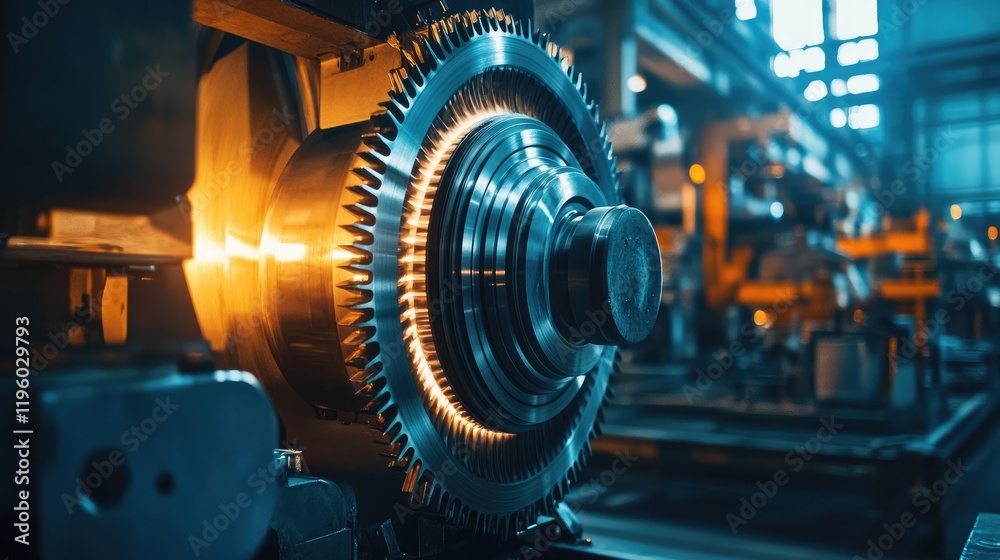 A close-up of a turbine blade being manufactured in a factory. A close-up of a turbine blade being manufactured in a factory.