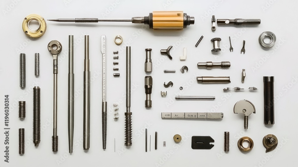 A collection of precision tools laid out near a piece of machinery. A collection of precision tools laid out near a piece of machinery.