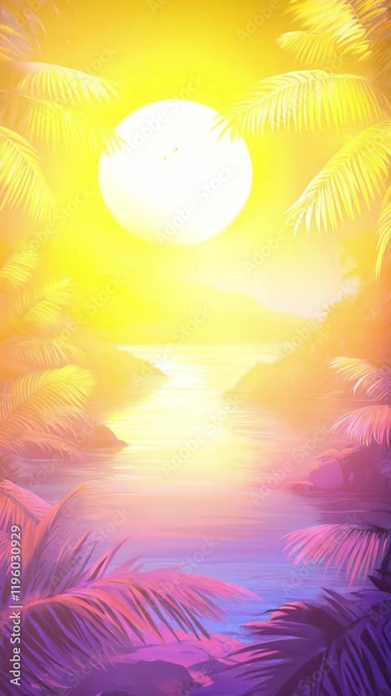 Dawn on tropical island, ocean vertical view under moonlight. Meditative background for relaxation, new day Dawn on tropical island, ocean vertical view under moonlight. Meditative background for relaxation, new day