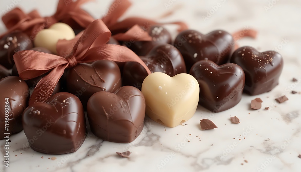 Fototapeta premium Assorted Heart Shaped Chocolates Tied With Ribbon