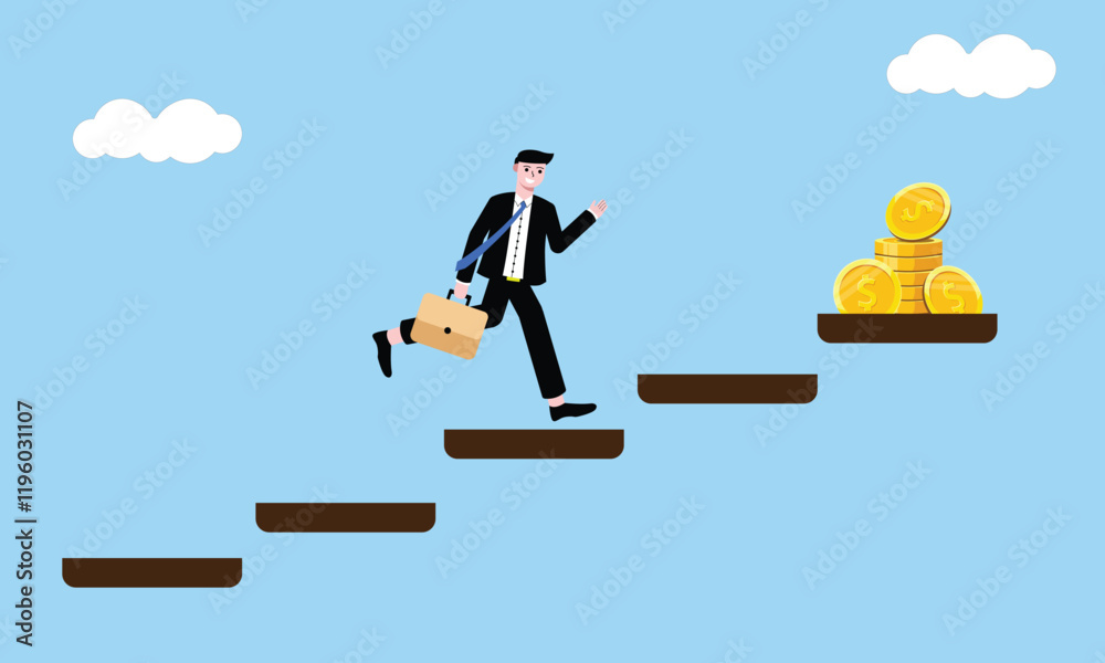 Fototapeta premium Business illustration concept. Man with a passion for pursuing success. Vector Illustration