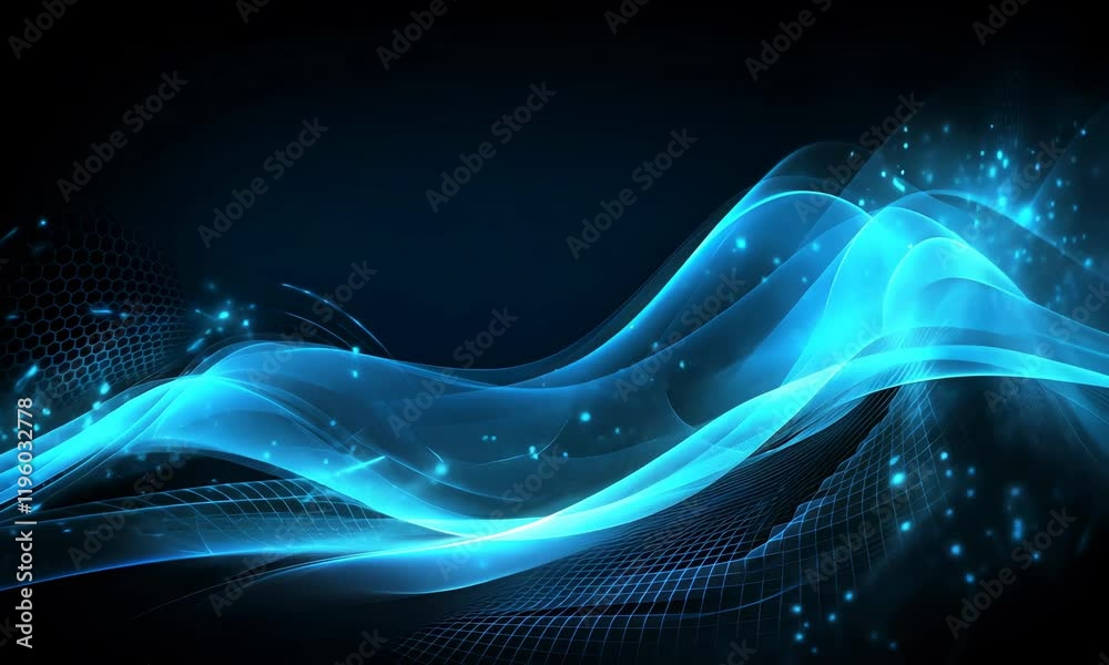 Blue Wavy Digital Animation on a Black Background Blue Wavy Digital Animation on a Black Background