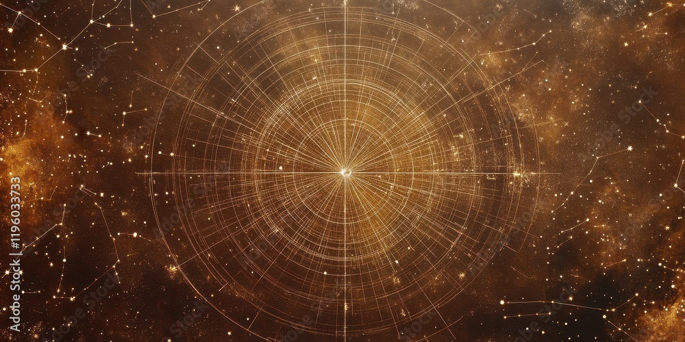 Fototapeta premium Celestial Chart Golden Radiating Star Constellations
