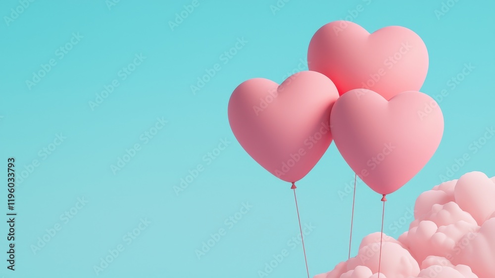 Valentines day background. Heart-shaped balloons against blue background Valentines day background. Heart-shaped balloons against blue background