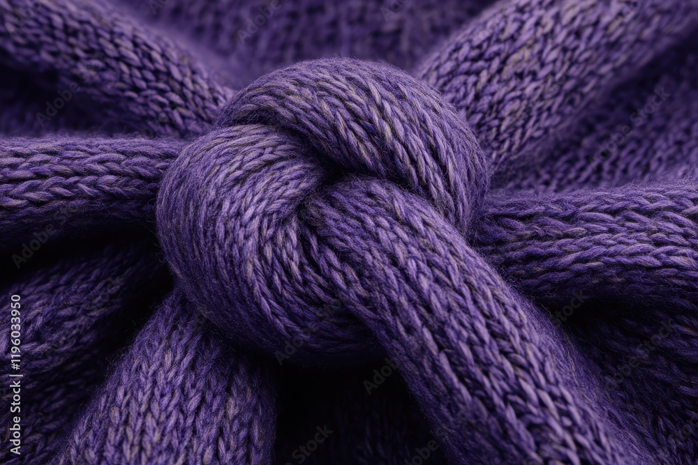 Close-up of knotted purple knitted fabric. Ideal for textile, fashion, or winter-themed designs, emphasizing texture and warmth. Close-up of knotted purple knitted fabric. Ideal for textile, fashion, or winter-themed designs, emphasizing texture and warmth.