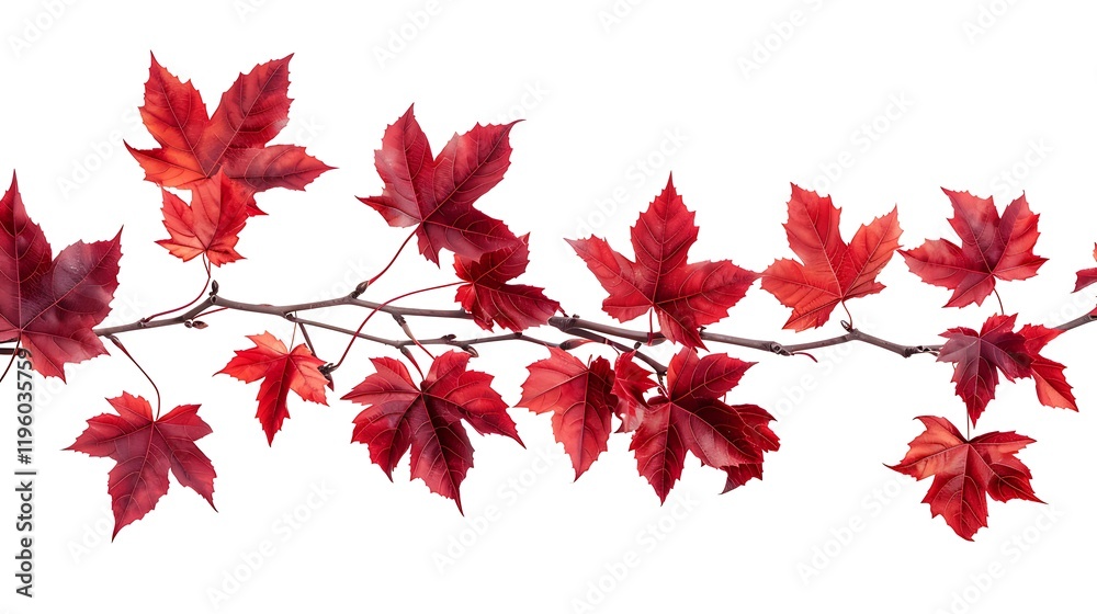 A branch of red maple leaves, isolated on a white background A branch of red maple leaves, isolated on a white background