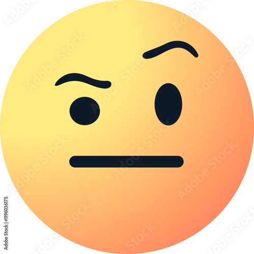 a skeptical emoticon, raised-eyebrow emoji vector icon with a neutral mouth, straight line and a questioning expression for digital communication and social media or messaging design projects