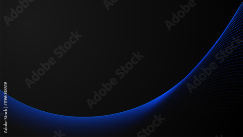 Minimalist modern blue dark gradient flowing wave lines. Futuristic technology concept.