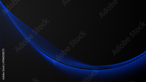 Minimalist modern blue dark gradient flowing wave lines. Futuristic technology concept.
