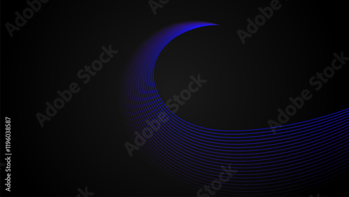 Minimalist modern blue dark gradient flowing wave lines. Futuristic technology concept.