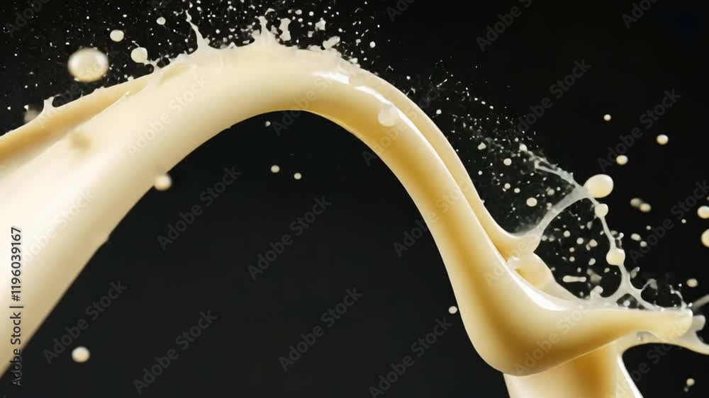 Creamy liquid splash against black background.