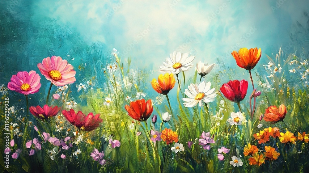 Naklejka premium Vibrant Spring Flowers in Classic Painting Style for Nature Lovers