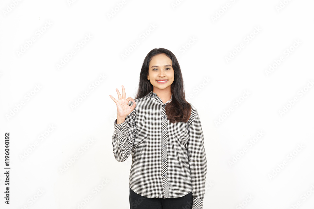 Smiling and showing ok sign Of Beautiful Asian Woman Isolated On White Background Smiling and showing ok sign Of Beautiful Asian Woman Isolated On White Background