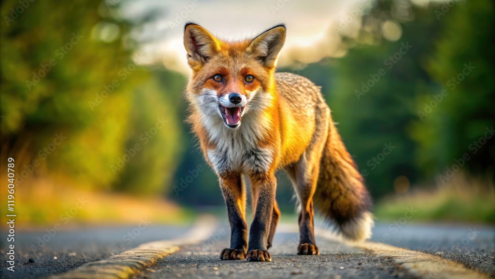 Obraz premium Roadside drama: An angry red fox, perfectly framed, wildlife photography at its best.
