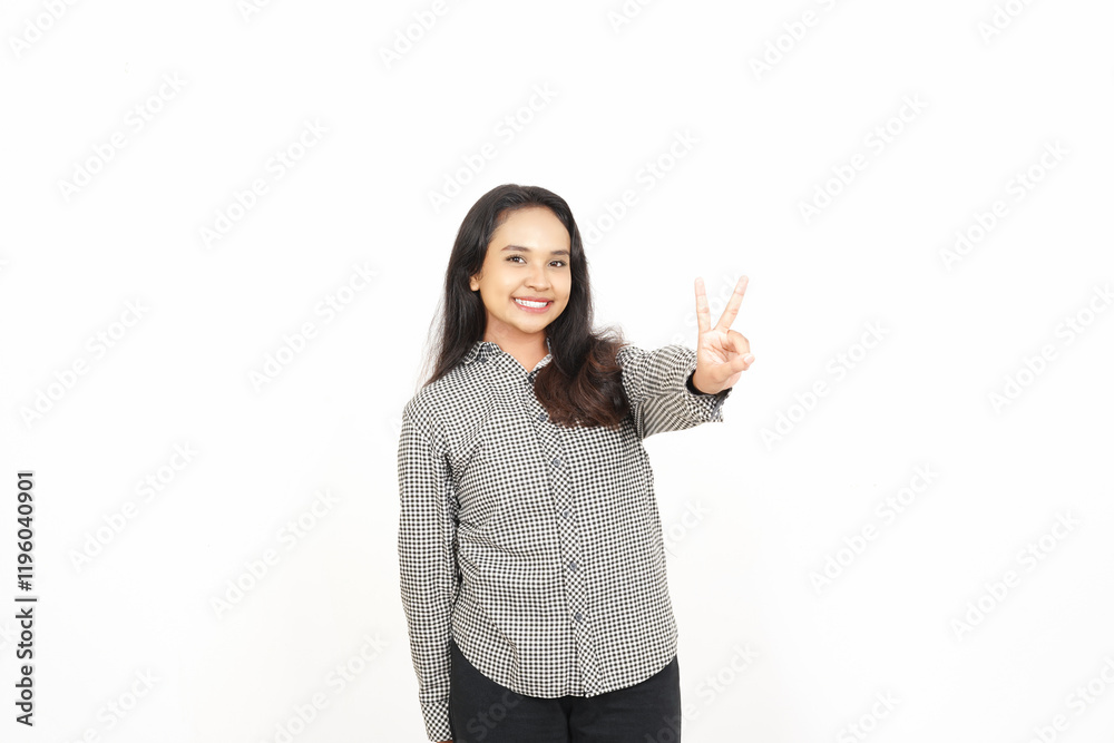 Showing Peace or Victory Sign Of Beautiful Asian Woman Isolated On White Background Showing Peace or Victory Sign Of Beautiful Asian Woman Isolated On White Background