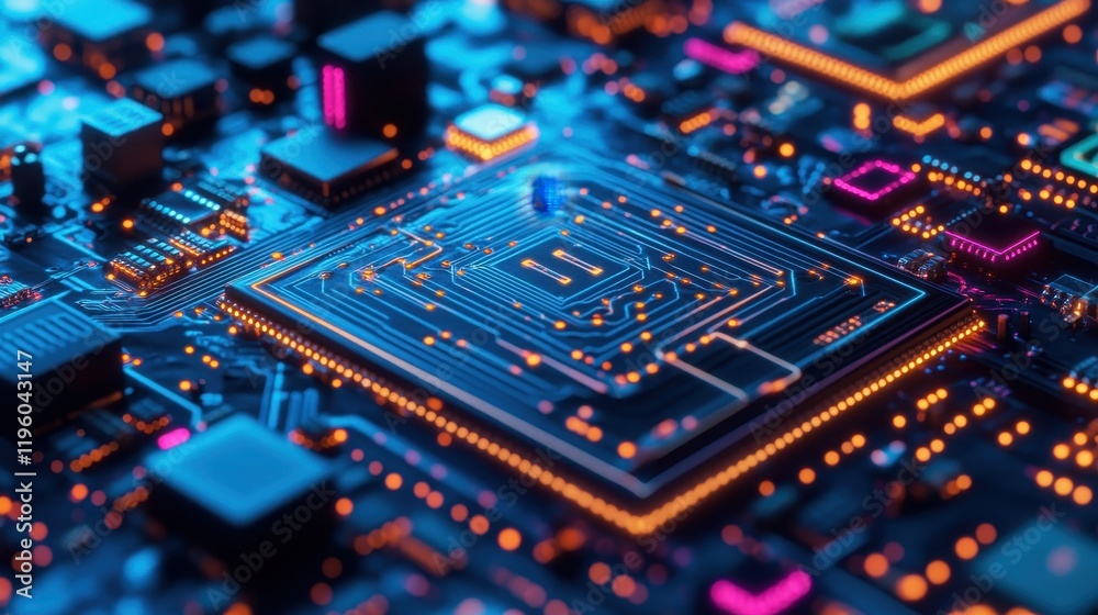 Illuminated Circuit Board Displays Complex Microchip Technology Illuminated Circuit Board Displays Complex Microchip Technology