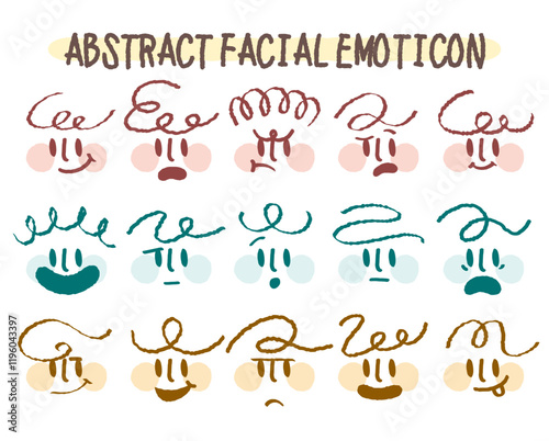 Set of doodle crayon colorful facial emoticon vector. Hand drawn comic style variety face emotion expression. Chalk pencil drawing cartoon line mood. Flat childish head. Abstract happy angry smile sad