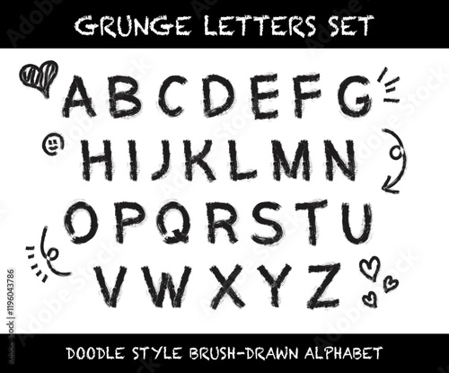 Hand drawn comic style colorful marker pen writing uppercase grunge brush letters alphabet typography for kids. Cute cartoon doodle style abc alphabets chart for nursery or kindergarten learning.