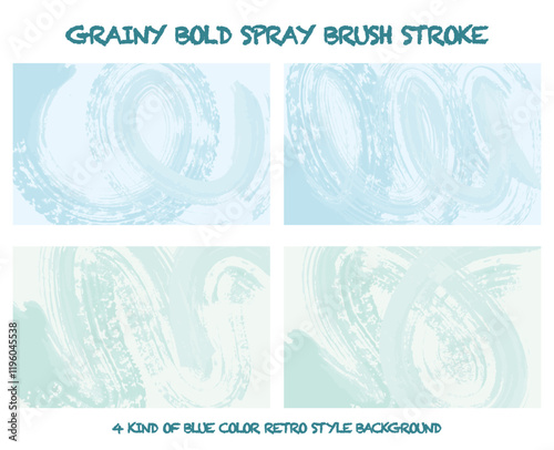 Set of thick Grainy blue bold brush stroke with spray texture. Grunge hand drawn distress damaged edge vintage template. Doodle brush strokes texture with small dots. Retro vector background.