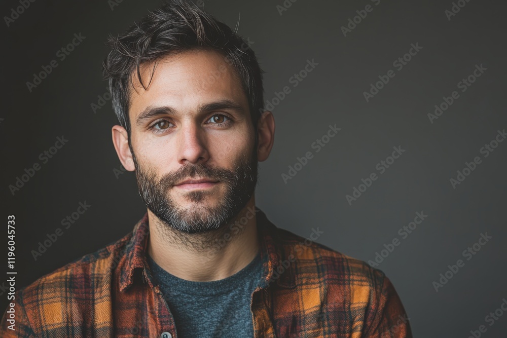Portrait of a Confident Young Man with a Beard in a Flannel Shirt Portrait of a Confident Young Man with a Beard in a Flannel Shirt