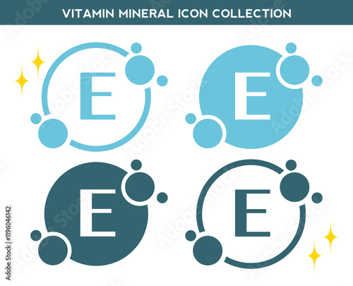 Vitamin, mineral icon. Set of flat yellow vitamin E vector. Golden vitamin mineral E capsule. Nutrition, food supplement design. Multivitamin complex Vitamins capsules. Dietary supplement pharmacy
