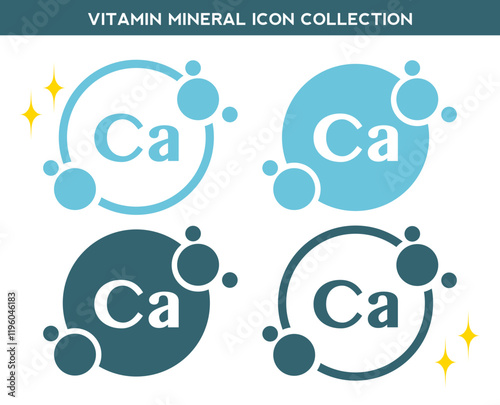 Vitamin, mineral icon. Set of flat yellow vitamin Ca vector. Golden vitamin mineral Ca capsule. Nutrition, food supplement design. Multivitamin complex Vitamins capsules. Dietary supplement pharmacy