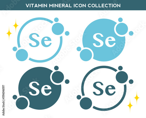 Vitamin, mineral icon. Set of flat yellow vitamin Se vector. Golden vitamin mineral Se capsule. Nutrition, food supplement design. Multivitamin complex Vitamins capsules. Dietary supplement pharmacy