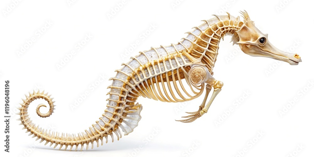 Seahorse Skeleton, Isolated, Bright, Detailed Anatomy, Marine Life Seahorse Skeleton, Isolated, Bright, Detailed Anatomy, Marine Life
